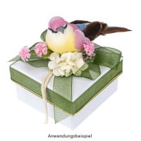 Deko-Federvögel, Sortierung 1, 3,3cm x 8cm x 3,2cm, je 2x gelb, rosa, dunkelgrün, 6 Stück