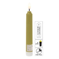 LED-Stabkerzen, grün, Ø2cm, 19cm hoch, LED in warmweiß, mit Flacker-Effekt und Timer, 2 Stück