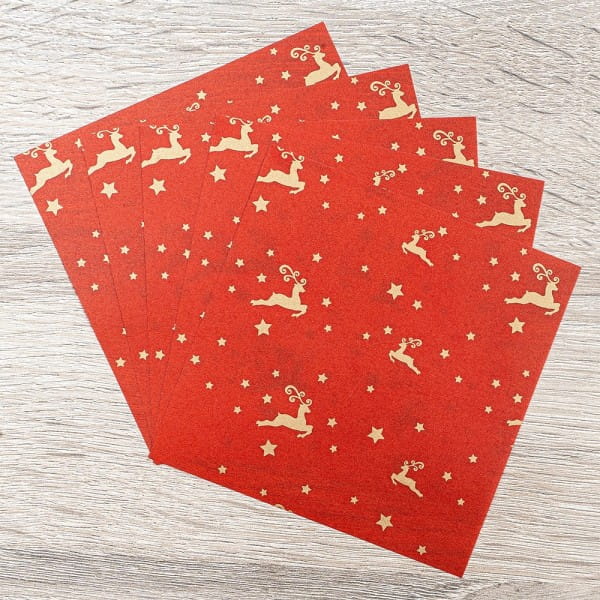 Faltpapiere, transparent, Hirsche, 10cm x 10cm, 110 g/m², rot/gold, 100 Stück