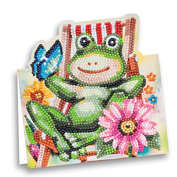 Diamond-Painting-Aufstellkarte, Frosch im Liegestuhl, 16,3cm x 16cm, inkl. Zubehör