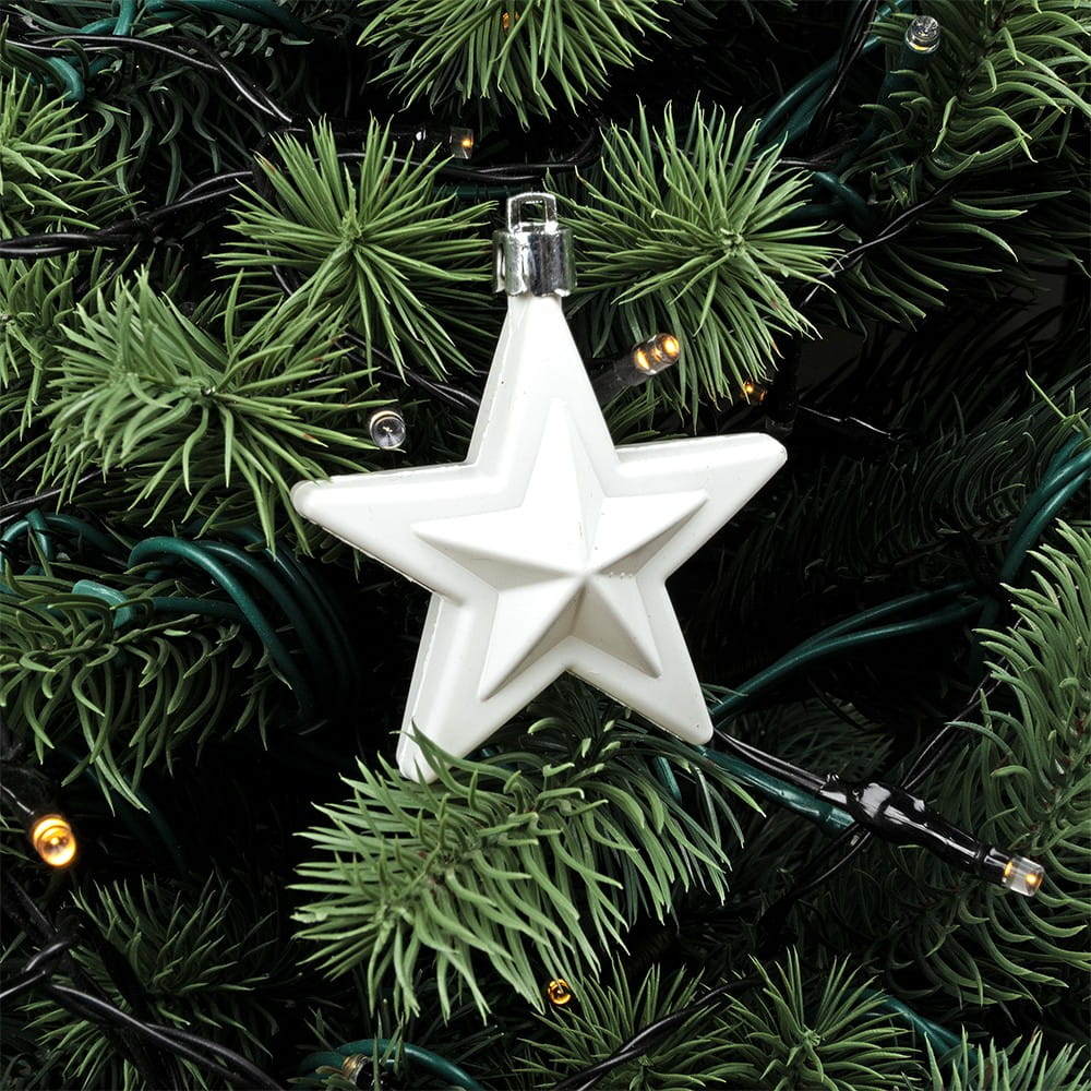 Baumschmuck, Sterne, 6cm x 2,8cm x 7,5cm, weiß, zum Aufhängen, 6 Stück | Weihnachts-Deko | Basteln Weihnachten | Bastelbedarf für Anlässe