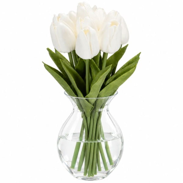 Deko-Blumen, Tulpen, 33cm lang, weiß, realistische Optik, 10 Stück