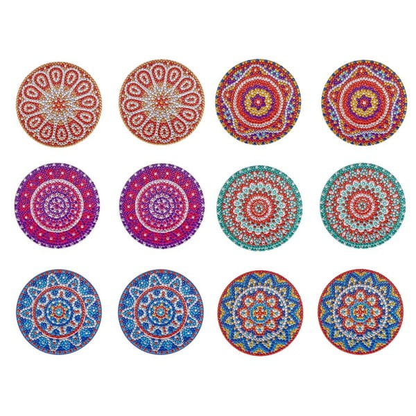 Diamond-Painting-Untersetzer, Mandala 2, inkl. Werkzeug & Zubehör, 12 Stück