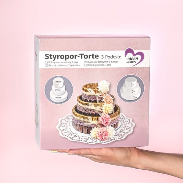 Styropor-Torte, 3 Styropor-Podeste, Ø20 cm, Ø15 cm, Ø10 cm