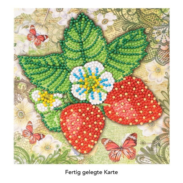 Diamond-Painting-Grußkarte, Erdbeeren, 16cm x 16cm, inkl. Zubehör