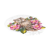 Stick-Design XL, Eule mit Wildrose, 22cm x 19,3cm, farbig, mit Aufhänge-Öse