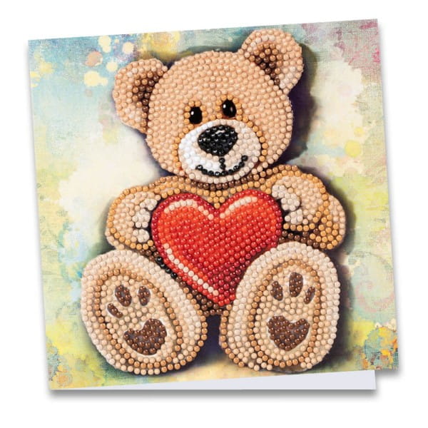 Diamond-Painting-Grußkarte, Teddybär mit Herz, 16cm x 16cm, inkl. Zubehör