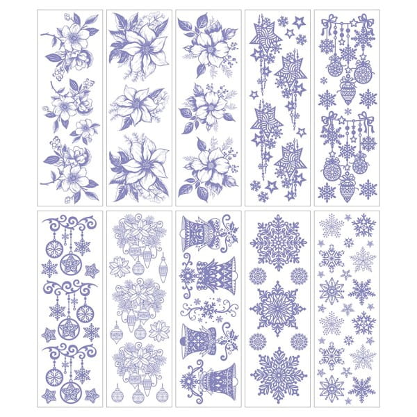 Gel-Klebetransfers & Metallic-Transferfolien, Winterschmuck, 10cm x 30cm, 10 Bogen