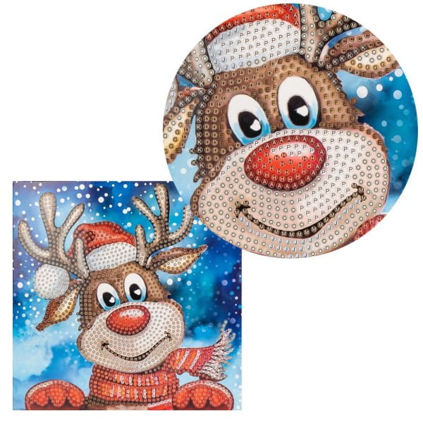 Diamond-Painting-Grußkarte, Strass, Rentier Rudolph, 16cm x 16cm, inkl. Zubehör