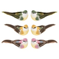 Deko-Federvögel, Sortierung 1, 3,3cm x 8cm x 3,2cm, je 2x gelb, rosa, dunkelgrün, 6 Stück