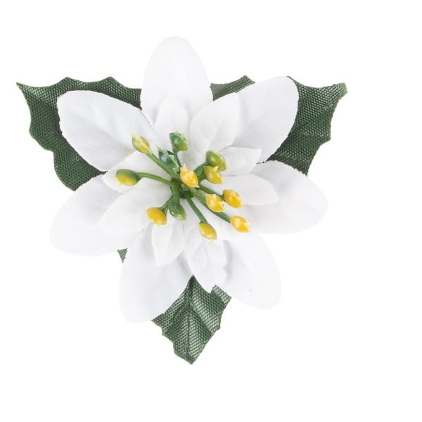 Deko-Blüten Weihnachtsstern 1, Ø 8cm, weiß mit grünen Blättern, 15 Stück