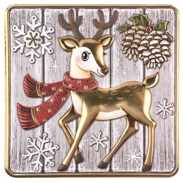 Relief-Sticker, Reh auf Holzpaneelen, Holz-& Metallic-Optik, 18cm x 17,5 cm
