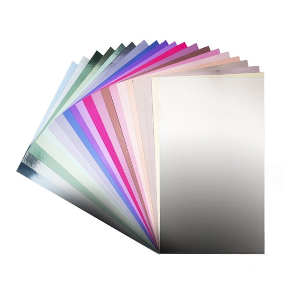 Spiegelkarton, selbstklebend, DIN A4, 200g/m², 20 Farben, 20 Bogen