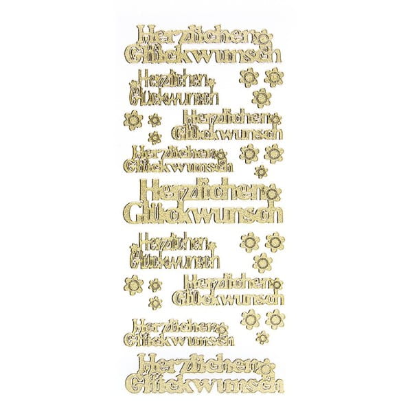 Sticker, Herzlichen Glückwunsch, Diamantfolie, gold