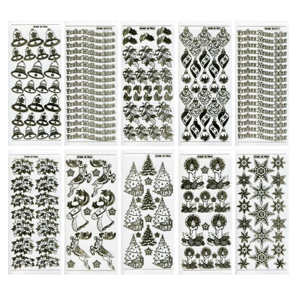 Gravur-Sticker, Weihnachts-Ornamente, transparent/gold, 10 Bogen