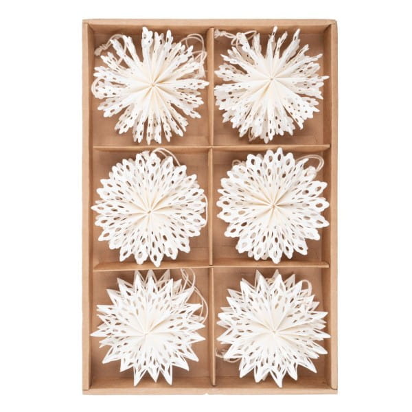 3-D Papier-Ornamente, zum Aufhängen, Ø10cm, 3 versch. Sterne & Schneeflocken, cremeweiß, 12 Stück | Weihnachts-Deko | Basteln Weihnachten | Bastelbedarf für Anlässe