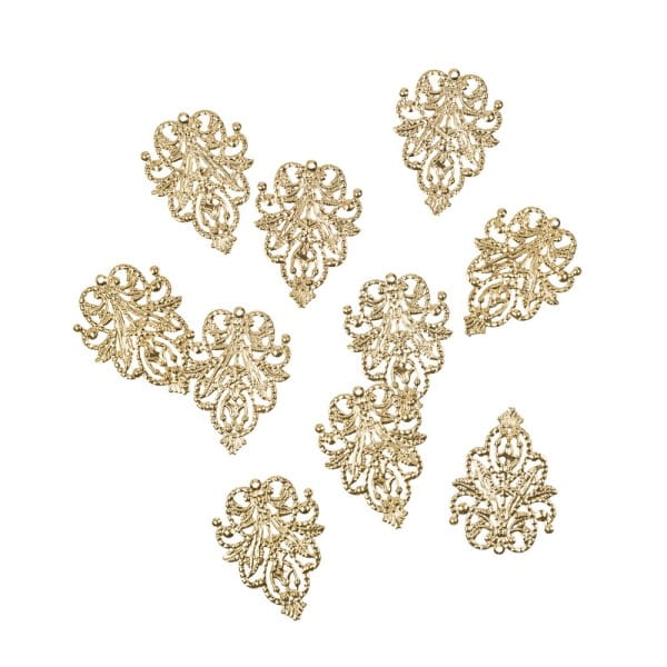 Metall-Ornamente, Design 13, 4,8cm x 3,5cm, hellgold, 10 Stück