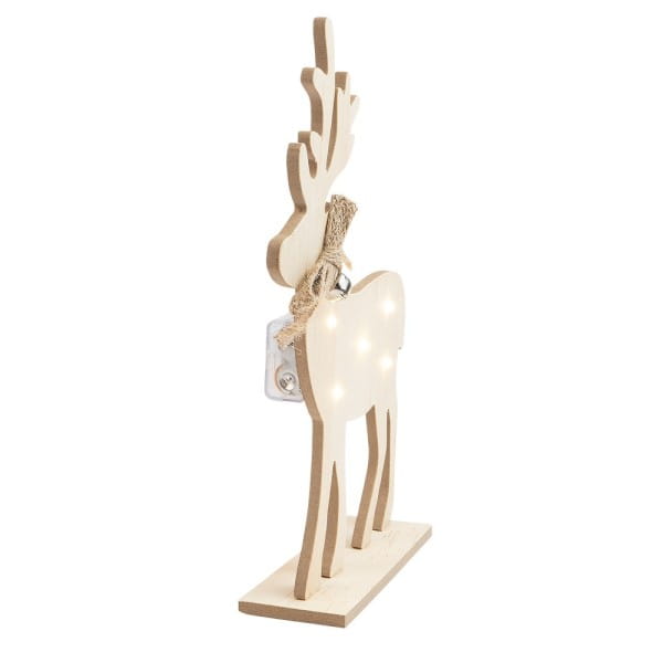 LED-Rentier, Holz, Rentier: 23cm x 17cm x 0,5cm, mit Fuß, 5 LEDs, warmweiß