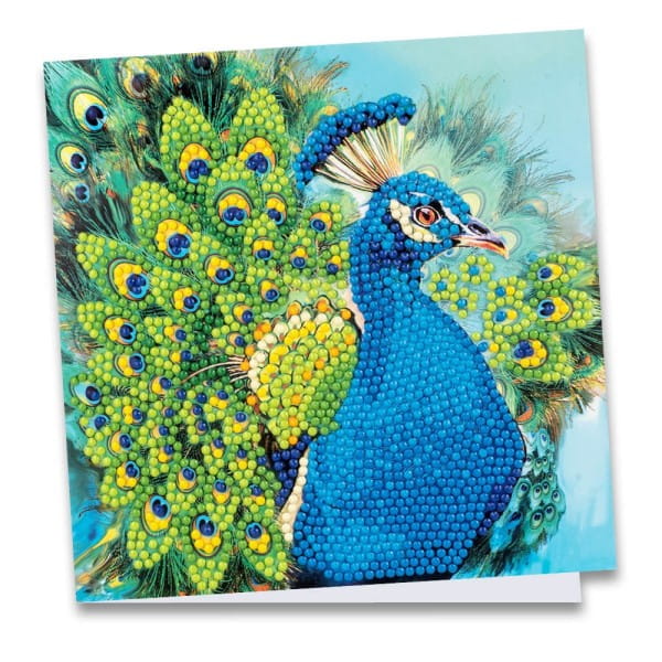 Diamond-Painting-Grußkarte, Pfau, 16cm x 16cm, inkl. Zubehör