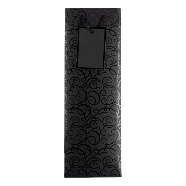 Geschenktaschen für Flaschen, 36cm x 12cm x 10cm, 230g/m², Lack-Ornamentik, matt-schwarz, 10 Stück