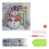 Diamond-Painting-Aufleger, Schneemann vor Haustür, 20cm x 20cm, 370g/m², inkl. Zubehör