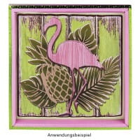 Relief-Sticker in Holz-Optik, Flamingo auf Holzpaneelen, 18 cm x 17,5 cm