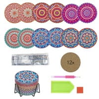 Diamond-Painting-Untersetzer, Mandala 2, inkl. Werkzeug & Zubehör, 12 Stück