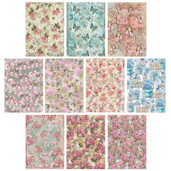 Selbstklebende Stoffe, Vögel & Schmetterlinge, DIN A4, versch. Designs, 10 Stück