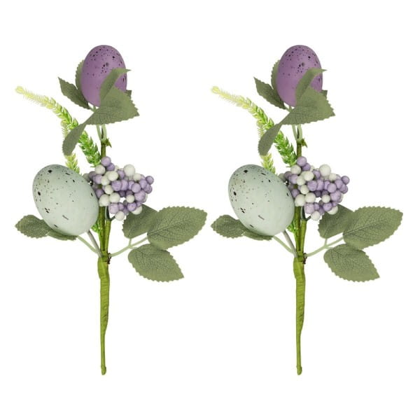 Deko-Osterzweige, Eier & Beeren 2, mit violett- & mintfarbenen Eiern & Beeren, 2 Stück | Sonstige Deko-Zweige | Zweige | Floristik | Deko- & Geschenkartikel