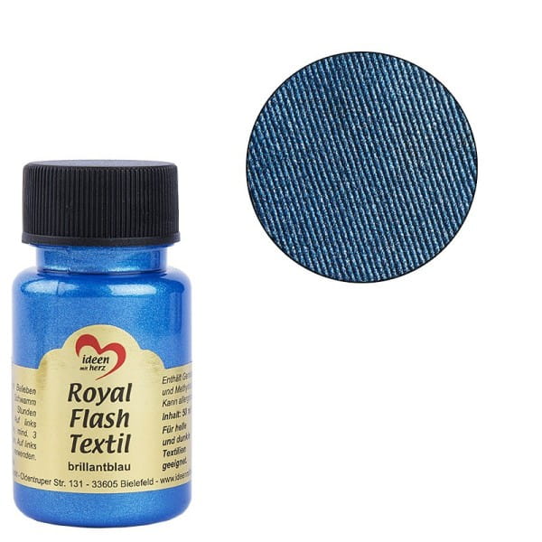 Royal Flash Textil, Glitzer-Metallic-Farbe, 50 ml, brillantblau