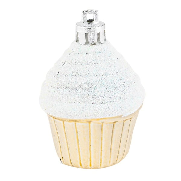 Baumschmuck, Cupcakes, Ø 4cm, 5,6cm hoch, glänzend hellgold, weißer Glitzer, 6 Stück