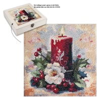Diamond-Painting-Aufleger, Kerze mit Christrose, 20cm x 20cm, 370g/m², inkl. Zubehör