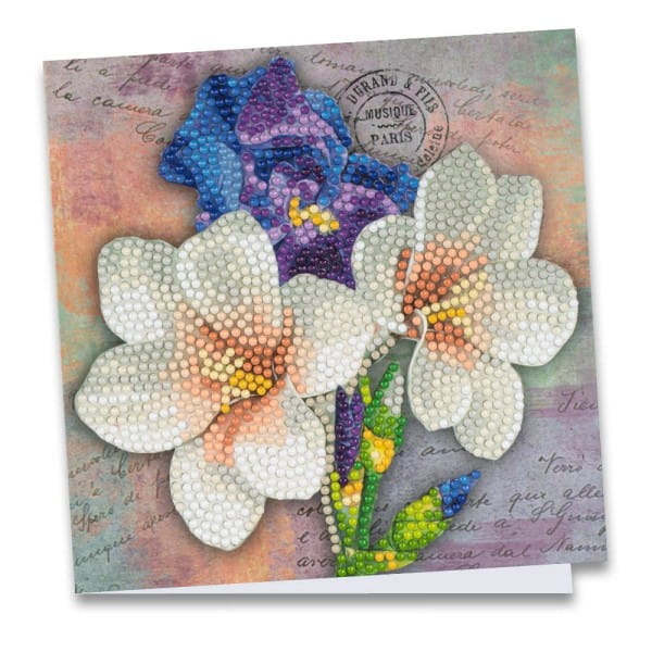 Diamond-Painting-Grußkarte, Lilien und Iris, 16cm x 16cm, inkl. Zubehör