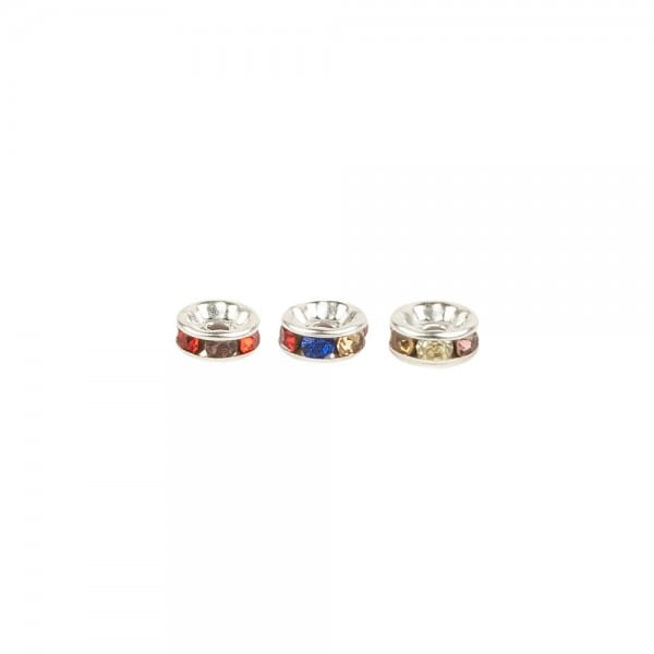 Strass-Rondelle, multicolor, Ø 7mm, mit 6 farbigen Strasssteinen, 100 Stück