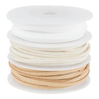 Dekoband, Kunstleder, 2,5mm breit, je 1,5m lang, versch. Designs, weiß, creme, natur, 3 Rollen