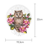 Stick-Design XL, Eule mit Wildrose, 22cm x 19,3cm, farbig, mit Aufhänge-Öse