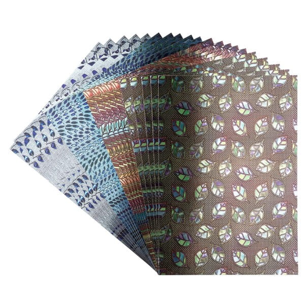 Motiv-Spiegelkarton, Blatt-Ornamentik, 4 verschiedene Designs, DIN A4, 20 Bogen