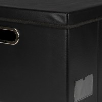 Faltbare Aufbewahrungsboxen mit Deckel, schwarz, Lederoptik, 42cm x 30cm x 29cm, 2 Stück