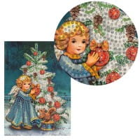 Diamond-Painting-Grußkarte, Engel mit Weihnachtsbaum, 11,5cm x 16,5cm, inkl. Zubehör