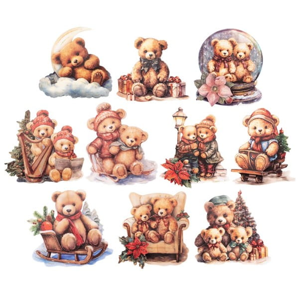 3-D Motive, Teddys im Winter, 6,5-8,5cm, 10 Motive