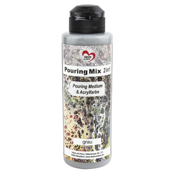 Pouring Mix, 2 in 1, Pouring Medium & Acrylfarbe, grau, 180ml