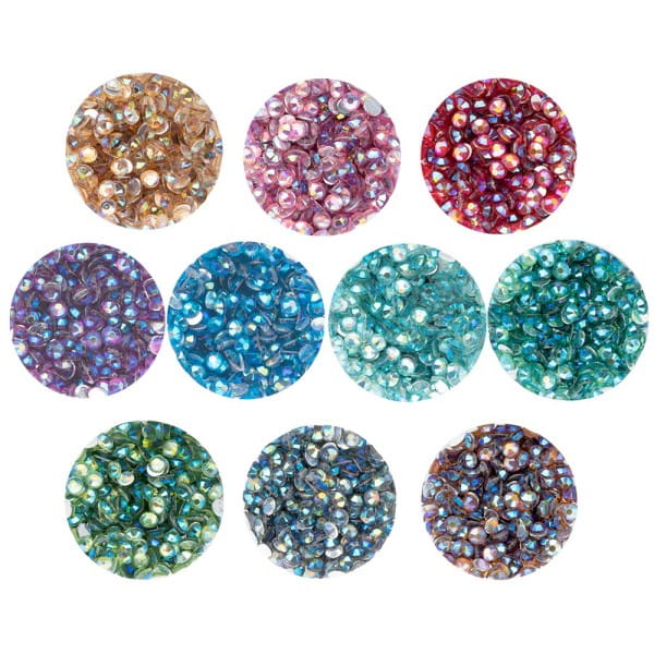 Diamond-Painting-Steine, Strass, irisierend, Sortierung 2, versch. Farben, je 8g, 10 Dosen