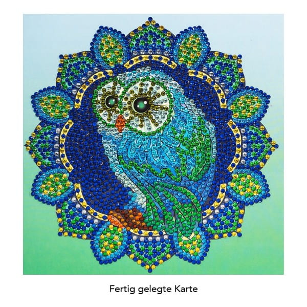 Diamond-Painting-Grußkarte, Strass, Eule, 16cm x 16cm, inkl. Zubehör