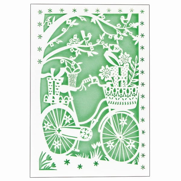 Laser-Grußkarte "Fahrrad",  12cm x 18cm, mit Umschlag & hellgrünem Einleger