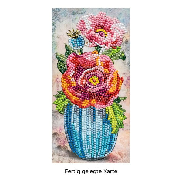 Diamond-Painting-Grußkarte, Mohn in Vase, 10,5cm x 21cm, inkl. Zubehör