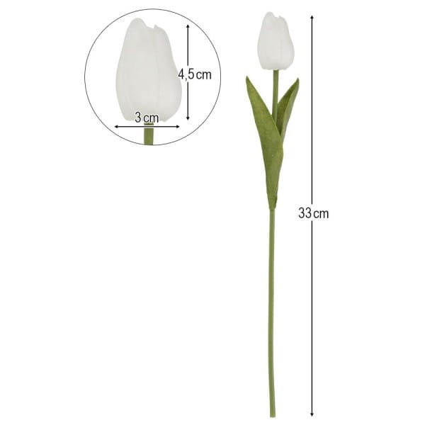 Deko-Blumen, Tulpen, 33cm lang, weiß, realistische Optik, 10 Stück