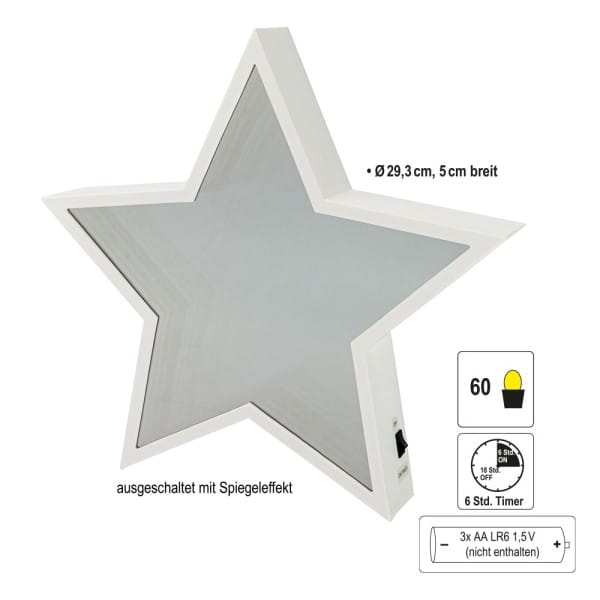 LED-Stern Infinity, zum Aufstellen, Ø 29,3cm, 60 LEDs in Weiß, inkl. Timer