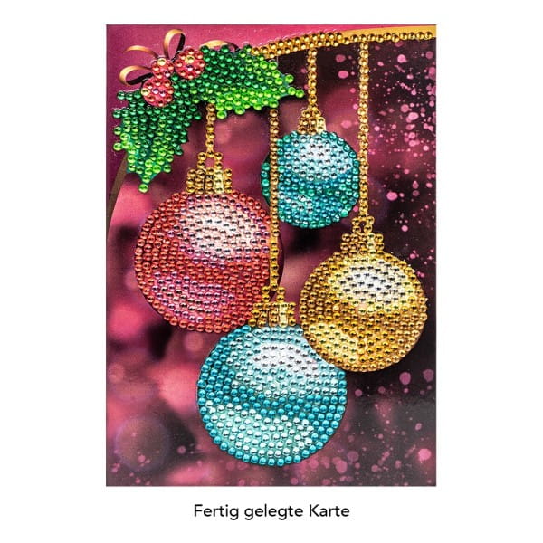 Diamond-Painting-Grußkarte, Strass, Weihnachtskugeln, 11,5cm x 16,5cm, inkl. Zubehör