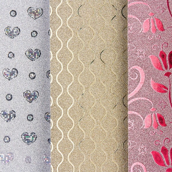Effekt-Papiere, Glitzer-Mix, DIN A4, selbstklebend, 3 verschiedene Designs, 20 Stück