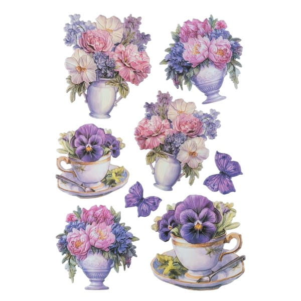 3-D Relief-Sticker, Blumen in Tasse 9, verschiedene Größen, selbstklebend